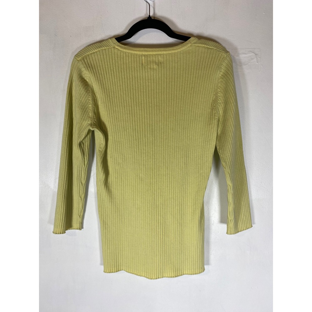 Preppy Butter Yellow Ribbed Henley Top Medium 3/4 Sleeve Y2K Cotton 00s 90s - Picture 7 of 7